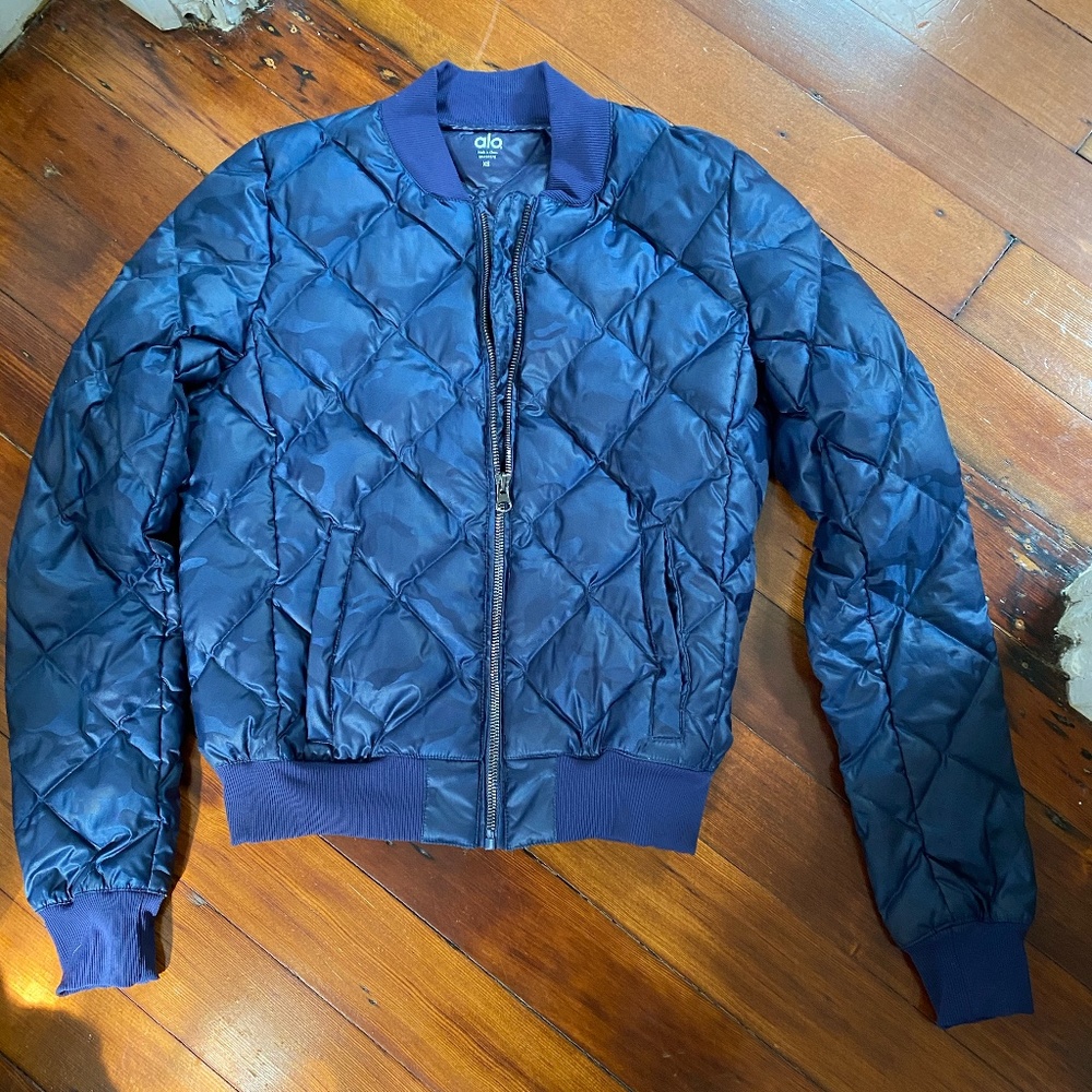 Alo Yoga Blue Camo Bomber Jacket